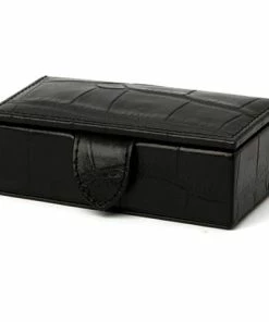 Redd Leather - Crocodile Leather Cufflink Box Small Black