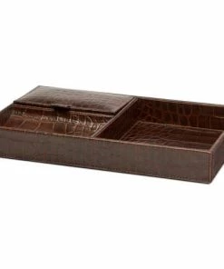 Redd Leather - Crocodile Print Leather Valet Tray Chocolate