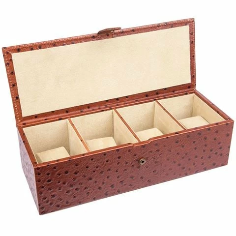 Redd Leather - Ostrich Leather Watch Box Large Tan 1 Redd Leather - Ostrich Leather Watch Box Large Tan