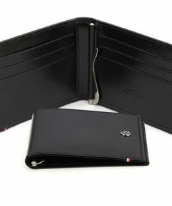 Dupont - Line D Leather Note Clip 6 Credit Card Slots Black