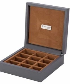 Renzo Romagnoli Renzo - Grey Leather Cufflink Box 12 Compartments